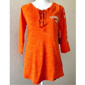 NWT New Era Women's Denver Broncos Space Dye Lace Orange Raglan Shirt